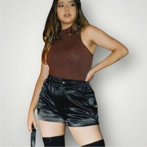 NWOT Black Satin Cuffed Cargo Shorts